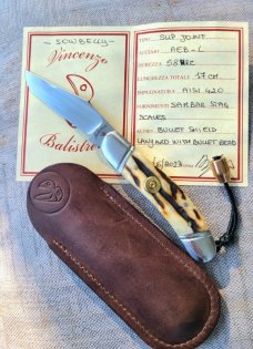 Vincenzo Balistreri Sowbelly Trapper..Sambar Stag..AEB-L...lanyard pin...3.75" ...Coa...slip