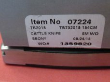 Case XX 2015 Tony Bose Ebony Cattle Knife Pattern # TB732015  154CM