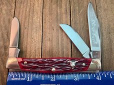 Hen and Rooster Bertram Cutlery Solingen Germany Cattle Rustler Stockman Red Jigged Bone