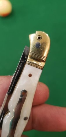 3 1/2" Double Bird's Head Bolsters, Swell Center Half Congress, imitation Pearl Handles file work
