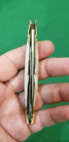 3 1/2" Double Bird's Head Bolsters, Swell Center Half Congress, imitation Pearl Handles file work