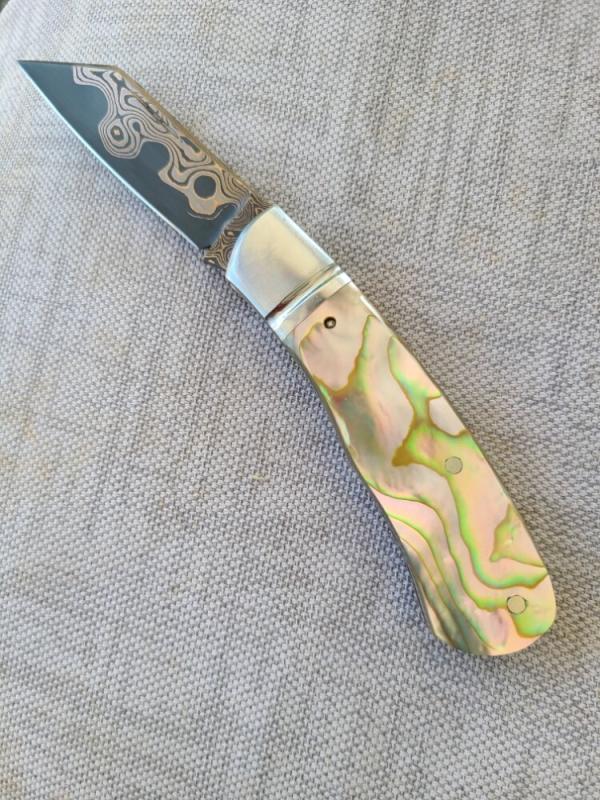 Jeff Pearce MOP and BronzeMai Native...Baker Forge stainless Blade...Fluted...4" closed..coa.pouch