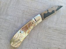 Jeff Pearce MOP and BronzeMai Native...Baker Forge stainless Blade...Fluted...4" closed..coa.pouch