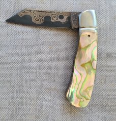 Jeff Pearce MOP and BronzeMai Native...Baker Forge stainless Blade...Fluted...4" closed..coa.pouch