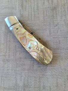 Jeff Pearce MOP and BronzeMai Native...Baker Forge stainless Blade...Fluted...4" closed..coa.pouch