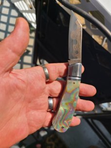 Jeff Pearce MOP and BronzeMai Native...Baker Forge stainless Blade...Fluted...4" closed..coa.pouch