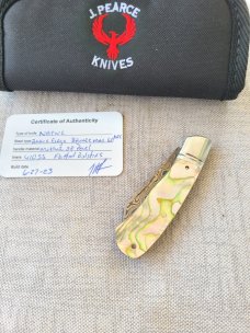 Jeff Pearce MOP and BronzeMai Native...Baker Forge stainless Blade...Fluted...4" closed..coa.pouch