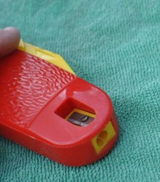 Kid's Knife Design Pencil Case Jugged Plastic Bail Blade Nick To Open Pencil Sharpener Like New 50's