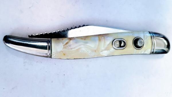 VINTAGE 1946-1956 IMERIAL 4.25" HANDLE 3" BUTTON  RELEASE  BLADE 7.25" TOTAL SWITCHBLADE AUTO KNIFE 