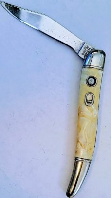 VINTAGE 1946-1956 IMERIAL 4.25" HANDLE 3" BUTTON  RELEASE  BLADE 7.25" TOTAL SWITCHBLADE AUTO KNIFE 