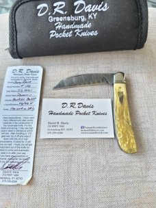 D.R.Davis Swayback Custom..Damascus...Muskox...Fileworked..Jewel liners...Black lip shield..4"