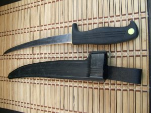 KERSHAW KAI 1259 JAPAN FIXED BLADE FISH FILET SUPER LONG SLIGHTY USED STAINLESS STEEL KNIFE & SHEATH