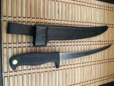 KERSHAW KAI 1259 JAPAN FIXED BLADE FISH FILET SUPER LONG SLIGHTY USED STAINLESS STEEL KNIFE & SHEATH