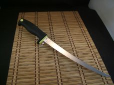 KERSHAW KAI 1259 JAPAN FIXED BLADE FISH FILET SUPER LONG SLIGHTY USED STAINLESS STEEL KNIFE & SHEATH