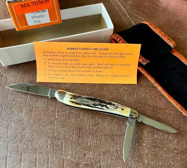Marbles MSA Whittler Knife, Nice Stag Handle, USA Made In 2001 With Box and Paper, Unused  