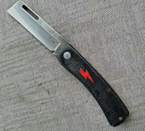 K'roo Chunky Frank...N690..3.75 clsd..Denim Micarta..Bolt Shield..Coa...Custom Leather Pocket slip