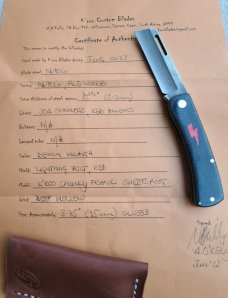 K'roo Chunky Frank...N690..3.75 clsd..Denim Micarta..Bolt Shield..Coa...Custom Leather Pocket slip 