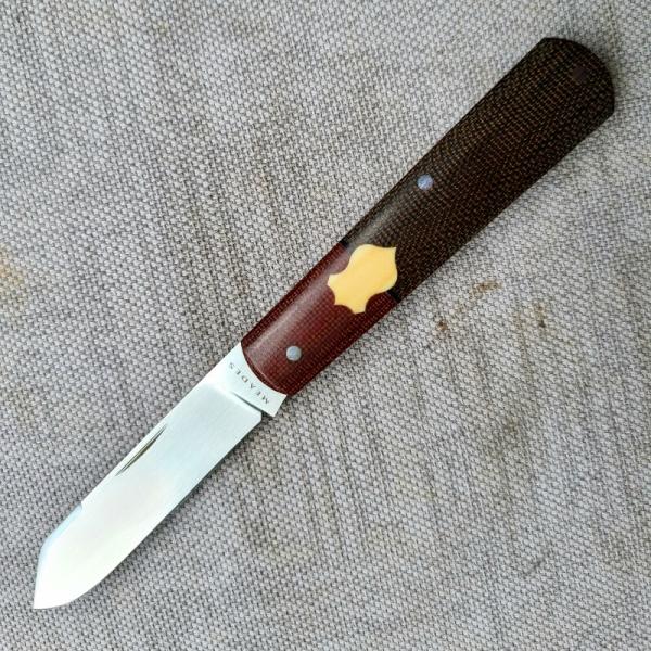 Thys Meades Ultralight Barlow..Rwl34..3 5/8" clsd..Micarta bolsters & scales..Giraffe Bone shield Thys Meades Ultralight Barlow..Rwl34..3 5/8" clsd..Micarta bolsters & scales..Giraffe Bone shield