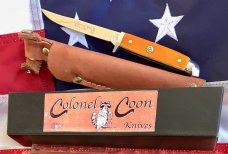 Colonel Coon 6 & 1/4" Fixed Blade Knife w/ Nice Bone Handles +Original Sheath & Box -One of 200