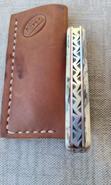 K'roo Chunky Frank...Kudu Bone...N690..3.75 closed..red Bolt Shield..red accents..coa and slip 