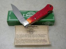 Remington Madison NC USA New Tang Stamp Series Red Delrin Lockback Knife in Box c.1990's