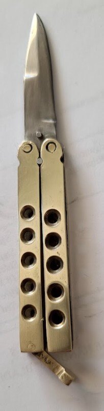 VINTAGE BAILSONG KNUCKLE BUSTER BUTTERFLY KNIFE  5.25" TOTAL 2" BLADE 3.25" BRASS HANDLE