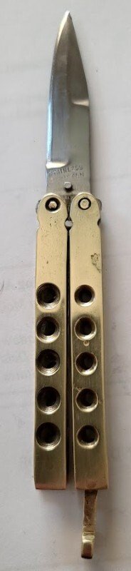 VINTAGE BAILSONG KNUCKLE BUSTER BUTTERFLY KNIFE  5.25" TOTAL 2" BLADE 3.25" BRASS HANDLE