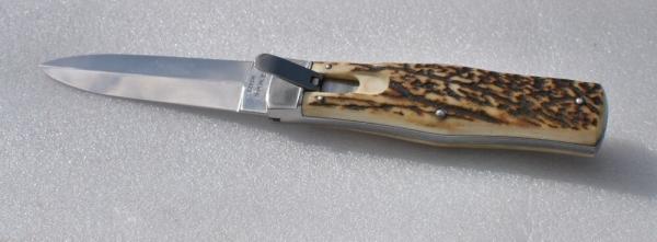 Mikov Czech Republic  Left Auto Spear Point Stag 4 1/2" Mint Large Stainless Steel