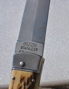 Mikov Czech Republic  Left Auto Spear Point Stag 4 1/2" Mint Large Stainless Steel