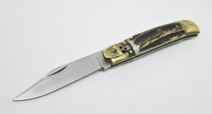 Vintage EDGE Co. Italy - Stag Handle Lever Lock Automatic Switchblade Folding Knife
