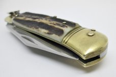 Vintage EDGE Co. Italy - Stag Handle Lever Lock Automatic Switchblade Folding Knife 