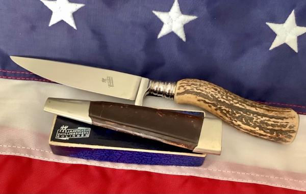 NOS!  J A Henckels (Friodur) Hunting / Skinning / Camping knife w/ Great STAG Handles +Orig Sheath