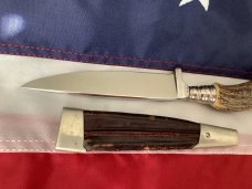NOS!  J A Henckels (Friodur) Hunting / Skinning / Camping knife w/ Great STAG Handles +Orig Sheath