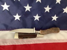 NOS!  J A Henckels (Friodur) Hunting / Skinning / Camping knife w/ Great STAG Handles +Orig Sheath