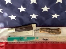 NOS!  J A Henckels (Friodur) Hunting / Skinning / Camping knife w/ Great STAG Handles +Orig Sheath