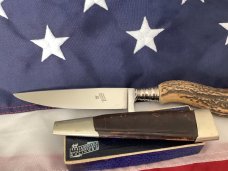 NOS!  J A Henckels (Friodur) Hunting / Skinning / Camping knife w/ Great STAG Handles +Orig Sheath