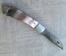 Jeff Pearce MOP and BronzeMai Native...Baker Forge stainless Blade...Fluted...4" closed..coa.pouch