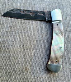 Jeff Pearce MOP and BronzeMai Native...Baker Forge stainless Blade...Fluted...4" closed..coa.pouch