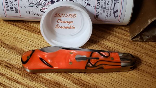 Great Eastern Cutlery 562123EO Easy Open Orange Scramble Acrylic 1 Blade Jack Knife New with Tube. 