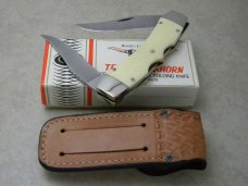 Case XX USA 9 Dot (1981) White Texas Lockhorn Double Lockback Knife & Pouch in Box