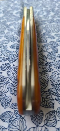 Poroshyn Amber jigged Bone Swayback Lockback..M390..3 5/8" closed..Direct from maker..box,coa,Hank 