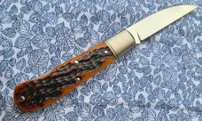 Poroshyn Amber jigged Bone Swayback Lockback..M390..3 5/8" closed..Direct from maker..box,coa,Hank 