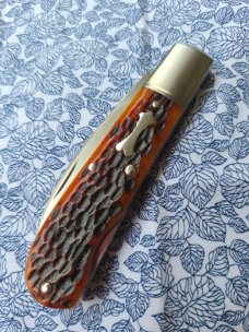 Poroshyn Amber jigged Bone Swayback Lockback..M390..3 5/8" closed..Direct from maker..box,coa,Hank 