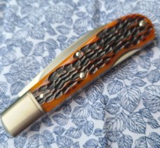 Poroshyn Amber jigged Bone Swayback Lockback..M390..3 5/8" closed..Direct from maker..box,coa,Hank 