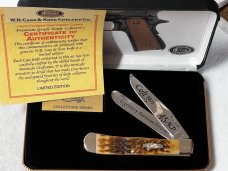 Welcome! New CASE XX Golden Grain COLT.45 Model 1911boneStag Trapper,DEEP Golden Etch w/Display NEW