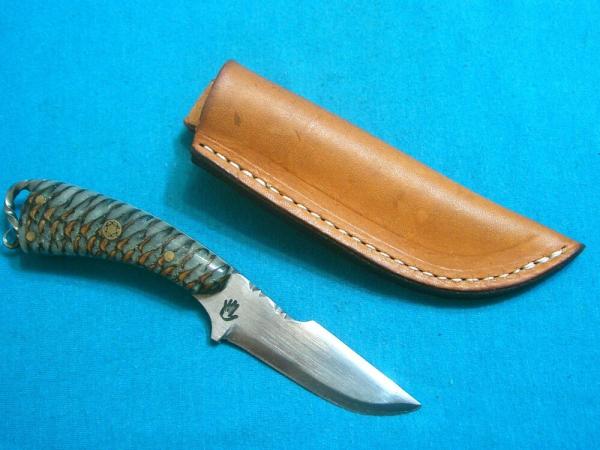 CUSTOM FORGED TWIST HAND FILEWORK MOSAIC PIN PINECONE HUNTING FIXED BLADE EDC KNIFE KNIVES SHEATH