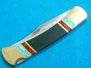 CUSTOM 4 DOT BUCK 110 USA LOCKBACK FOLDING HUNTER POCKET KNIFE KNIVES RED BLUE STONE GOLD TURQUOISE