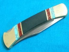 CUSTOM 4 DOT BUCK 110 USA LOCKBACK FOLDING HUNTER POCKET KNIFE KNIVES RED BLUE STONE GOLD TURQUOISE