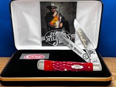 New Case XX USA Hank Williams Jr.Dark Red Bone Trapper Deep Color Etched Blades,4-1/8” Brand New.