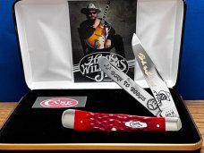 New Case XX USA Hank Williams Jr.Dark Red Bone Trapper Deep Color Etched Blades,4-1/8” Brand New.